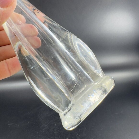 Vintage 1980s Clear Swung Art Glass Vase Tall Glass Decor Abstract Shaped Vase - Picture 9 of 15